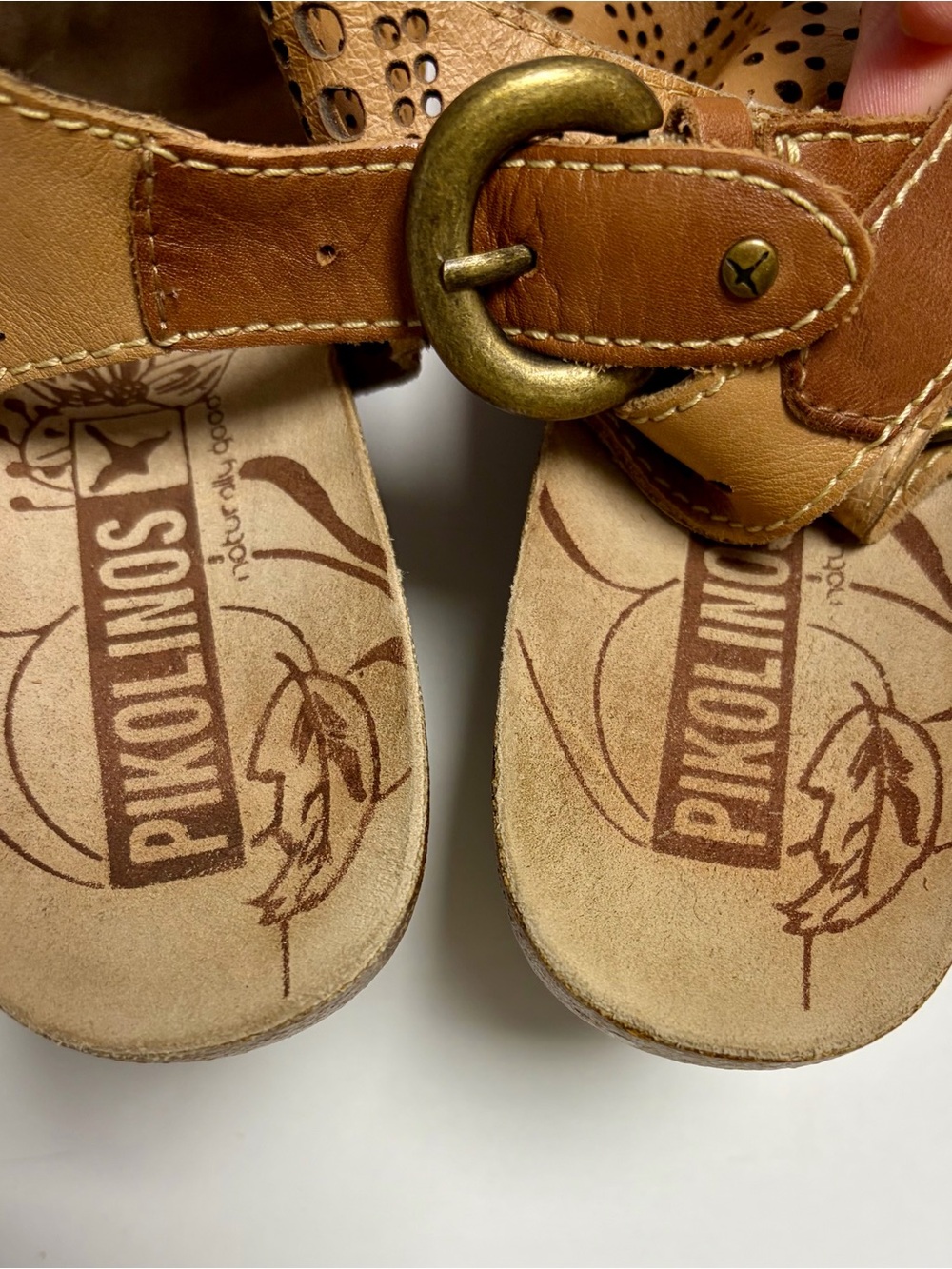 Pikolinos Benissa Leather Wedge Sandals Size 7 Tan Perforated Slingback Comfort - Picture 5 of 7